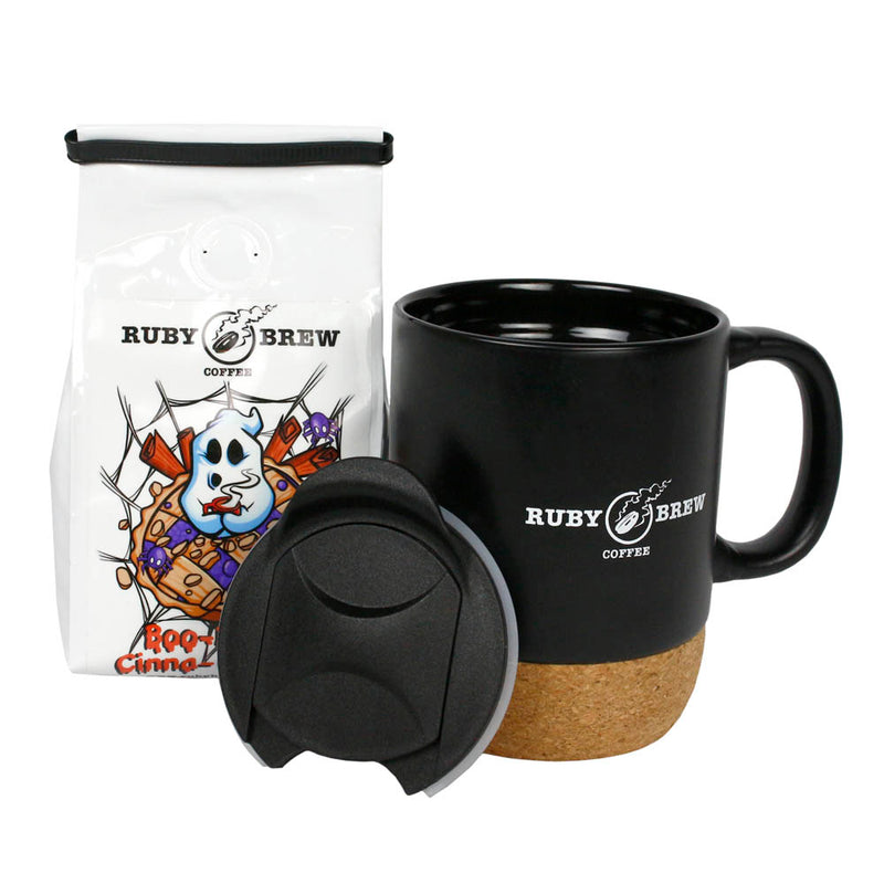 Cork Base Ceramic Mug with Lid - 12 Oz.